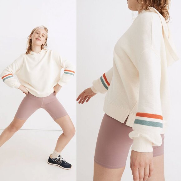 Madewell MWL Airyterry Hoodie Sweatshirt: Stripe-Sleeve Edition Small Cotton $80 - Picture 3 of 16